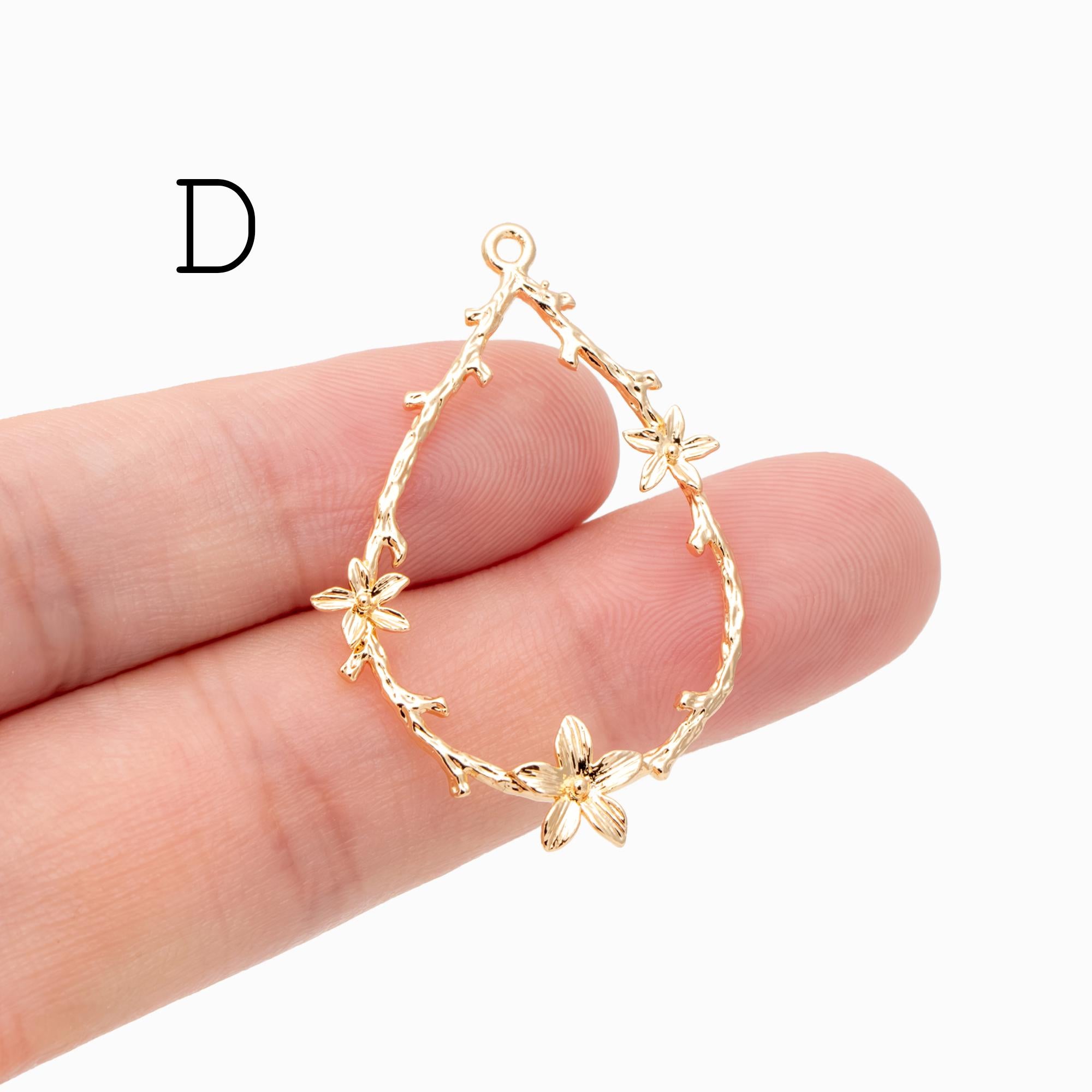 10pcs Gold Leaf Flower Charms, 18K Gold plated Brass, Dainty Earring Pendants (GB-120)